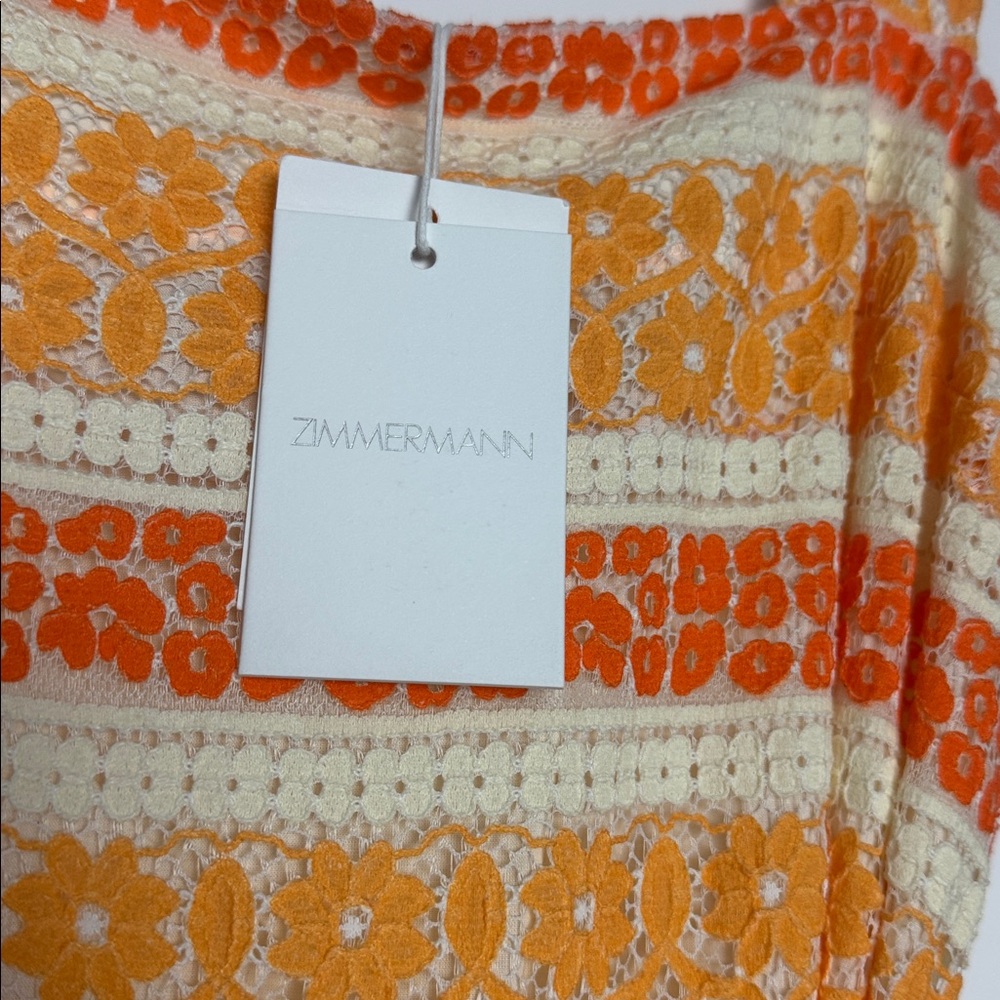 Zimmermann Orange and Cream Tiered Maxi Dress with Waist Tie - Picture 3 of 5